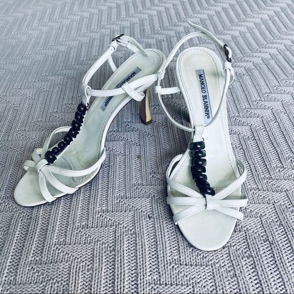 Manolo Blahnik white leather sandals - Picture 1 of 8